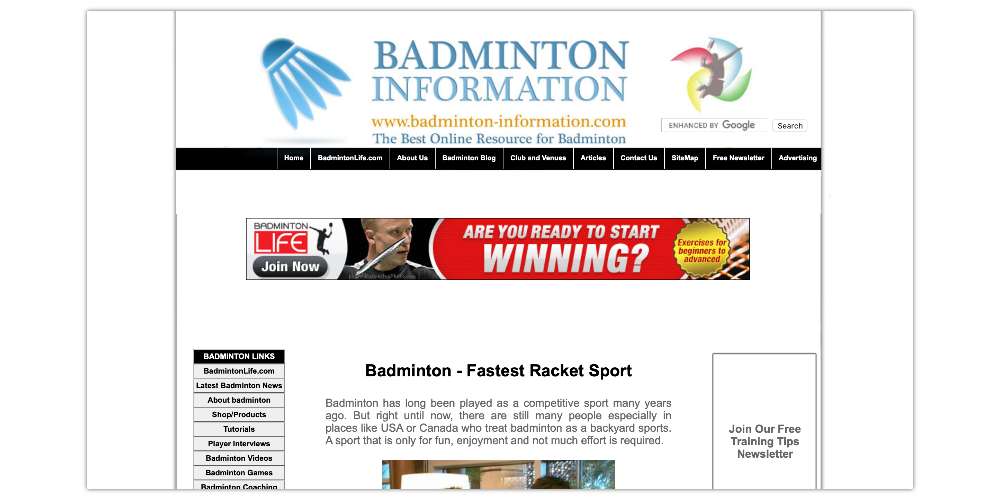 badminton information sites